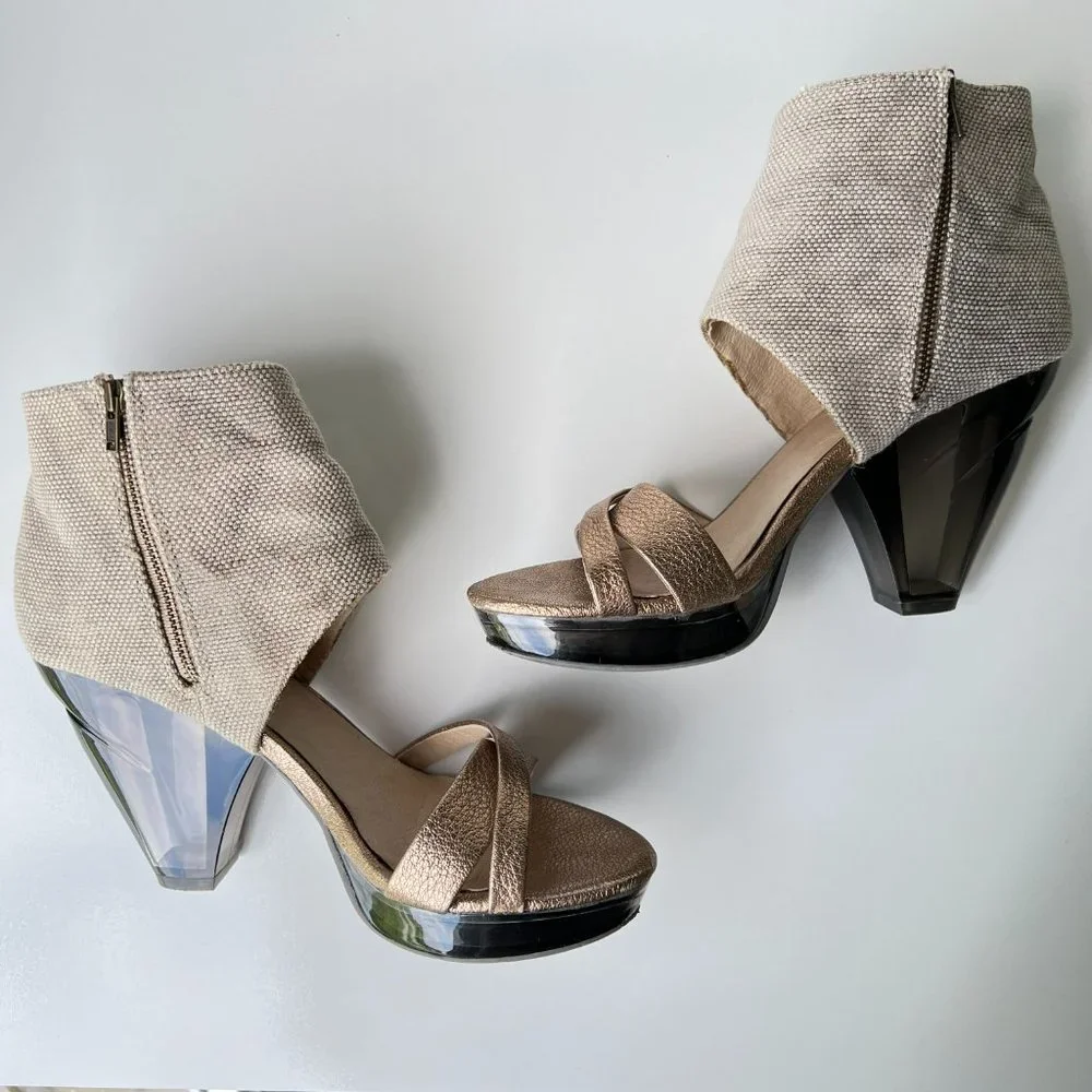 FARYL ROBIN Drea Metallic Clear Heel Platform Ankle Booties - Picture 8 of 12